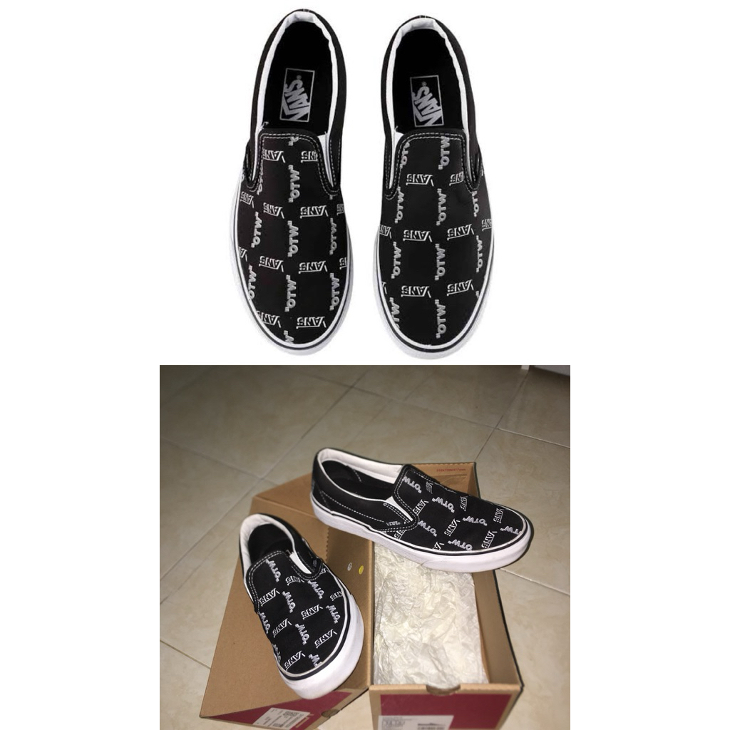 sepatu vans wanita pria preloved hitam putih original slip on