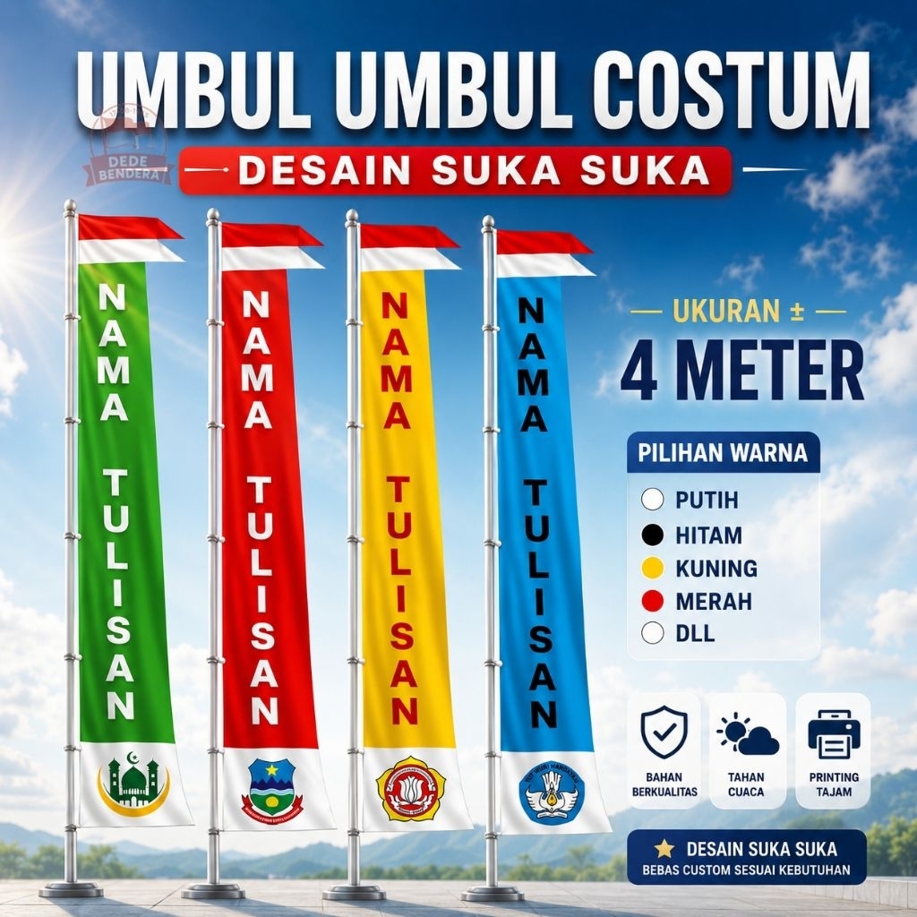 "Umbul-Umbul Custom 4 Meter – Bebas Desain Sesuai Keinginan, Cocok untuk Promosi & Acara Spesial!" /