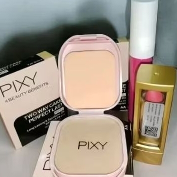 Paket Bedak Refil Pixy Lipstik dan Lipceam free pensil Alis