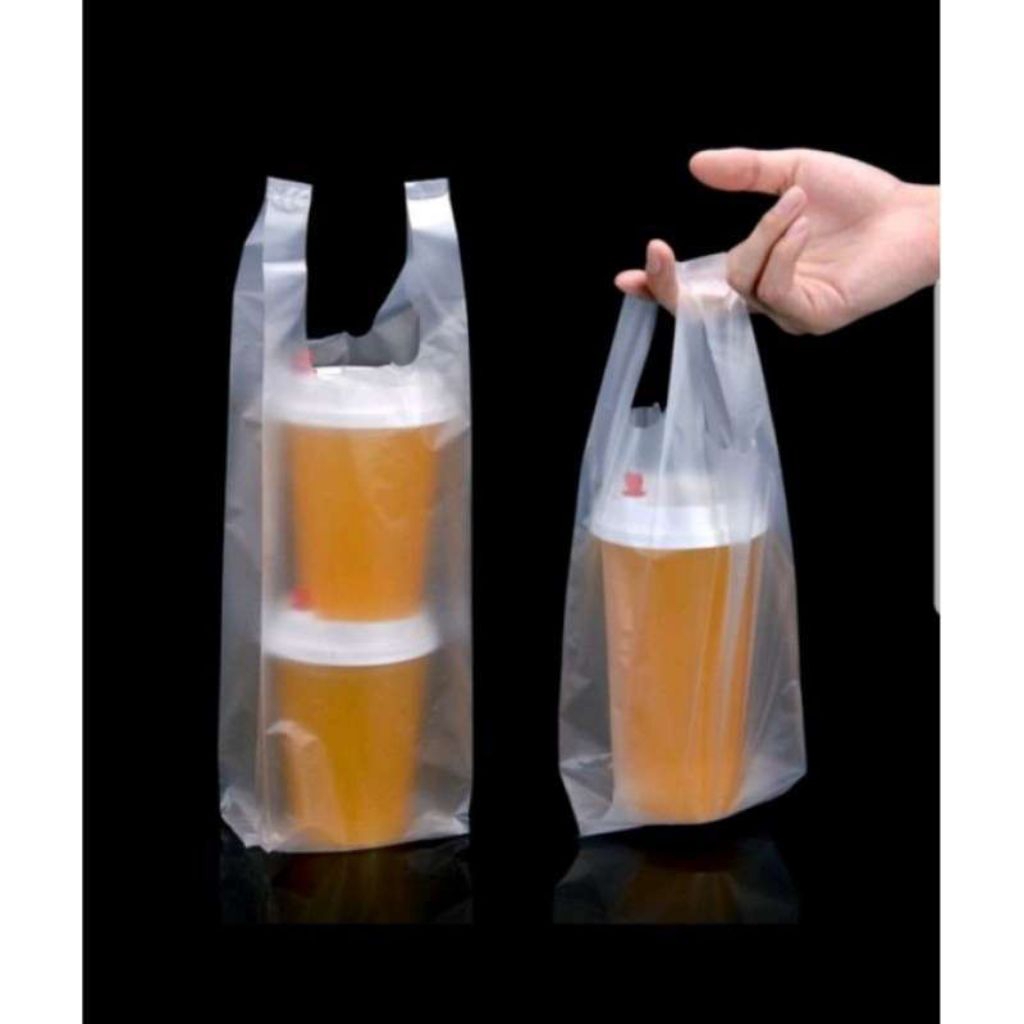 Kantong Plastik Cup 1 Gelas Model Kantong Kresek Es - Cocok Untuk Cup 12oz 14oz 16oz 22oz Groris Pla