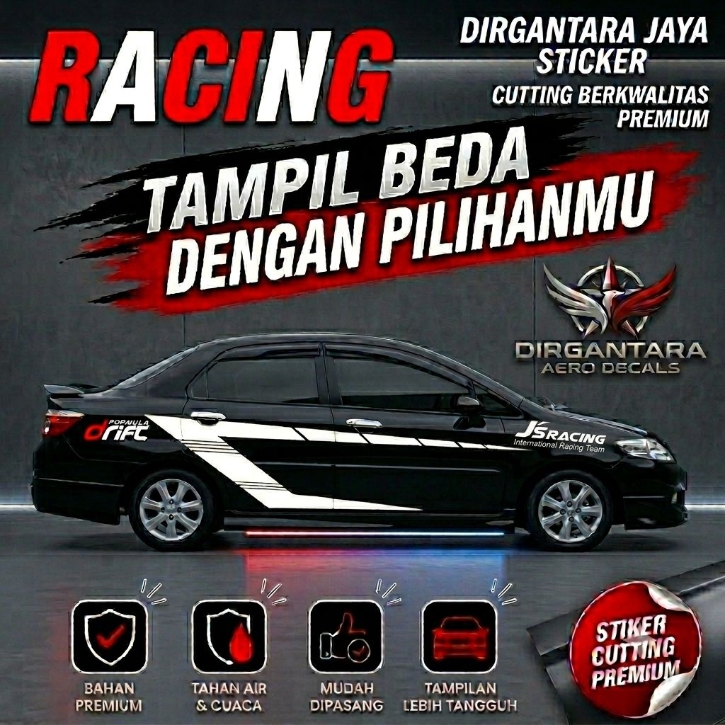Dirgantara PROMO Stiker Cutting mobil sedan honda city car corolla sticker mobil sedan keren terlari