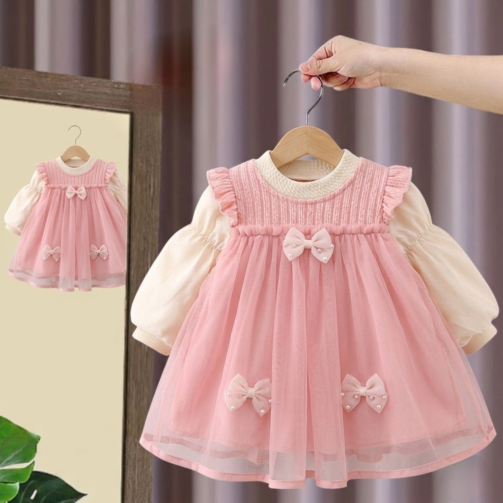YOYOKIDS Dress TuTu Bayi Lengan Balon Kombinasi Tile Dress Anak Korea Style Premium Lengan Panjang