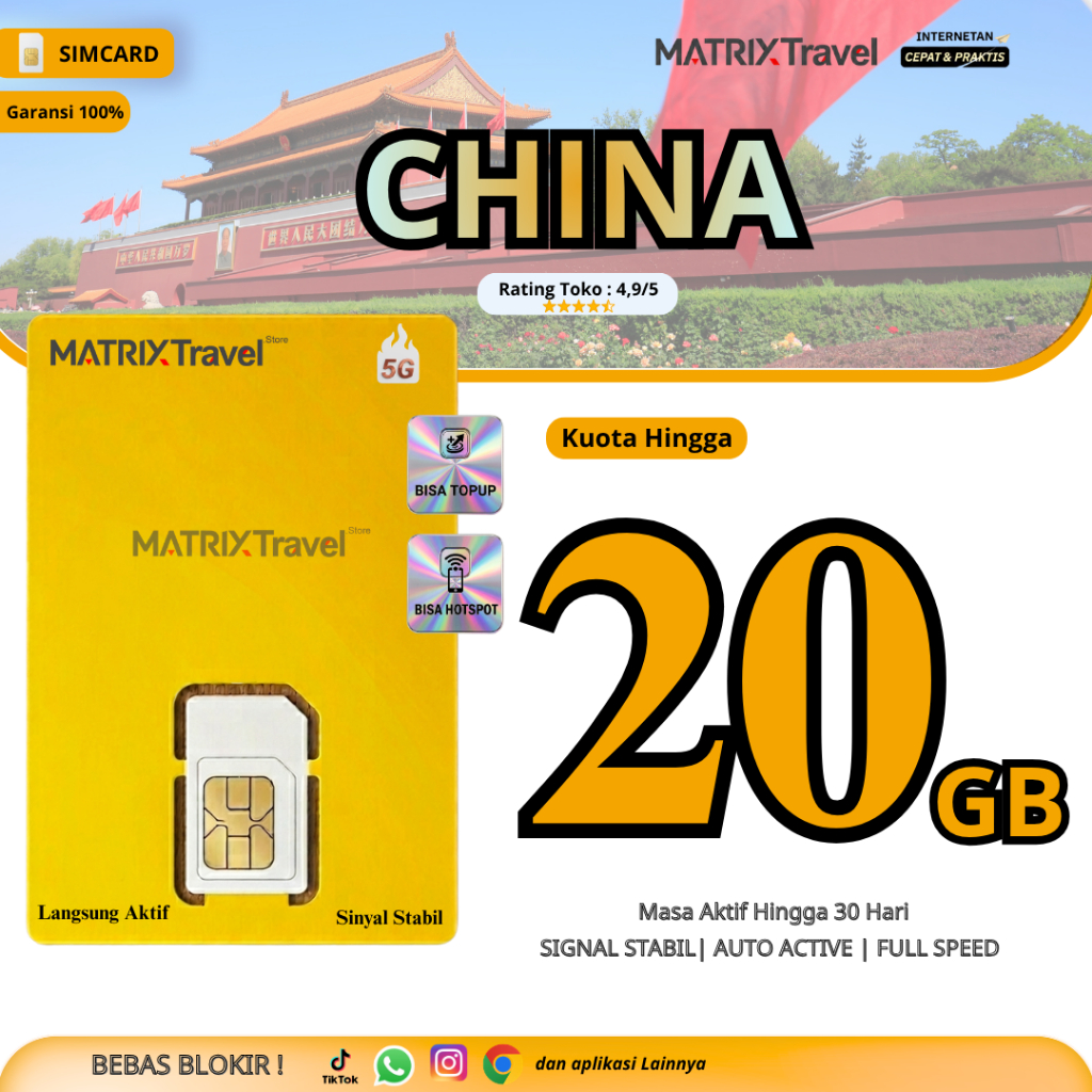 SIM CARD China Kuota Besar MATRIXTRAVEL TIKTOK | SIM Card Travel Internet Data Roaming Cina Shanghai
