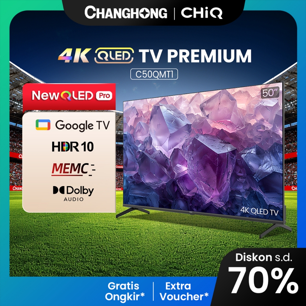CHiQ by Changhong QLED TV 4K 50 inch Google Smart QLED PRO Digital TV Dolby Audio DBX-TV Google Play