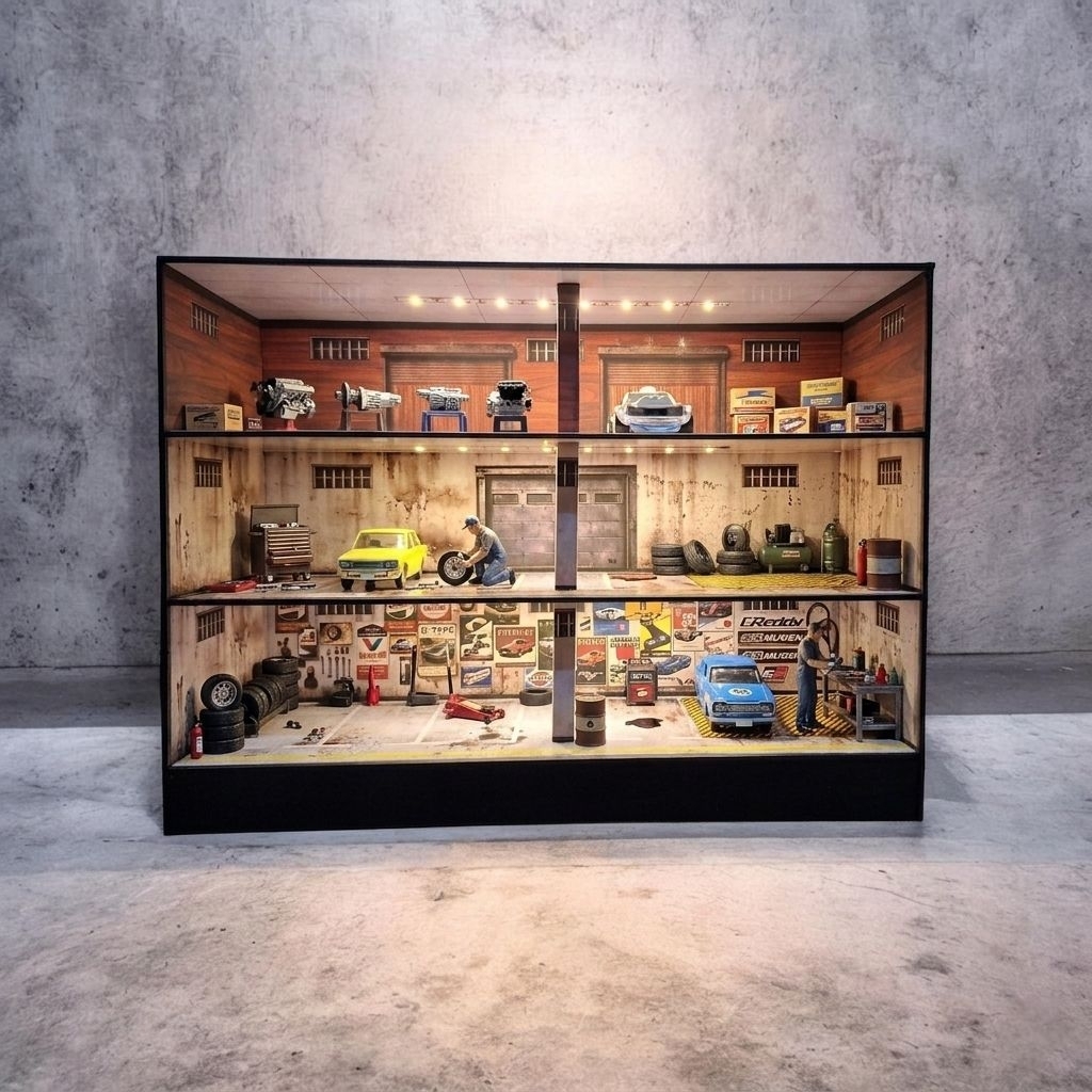 Bengkel retro Diorama parkiran hot wheels diecast skala 64 Garasi basement