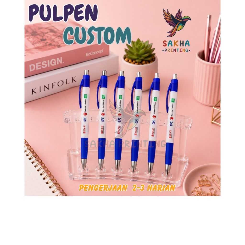 Pulpen Custom/Pulpen Custom Print UV/Pulpen Souvenir/Pulpen Plastik Custom/Pulpen Tutup Putih Custom