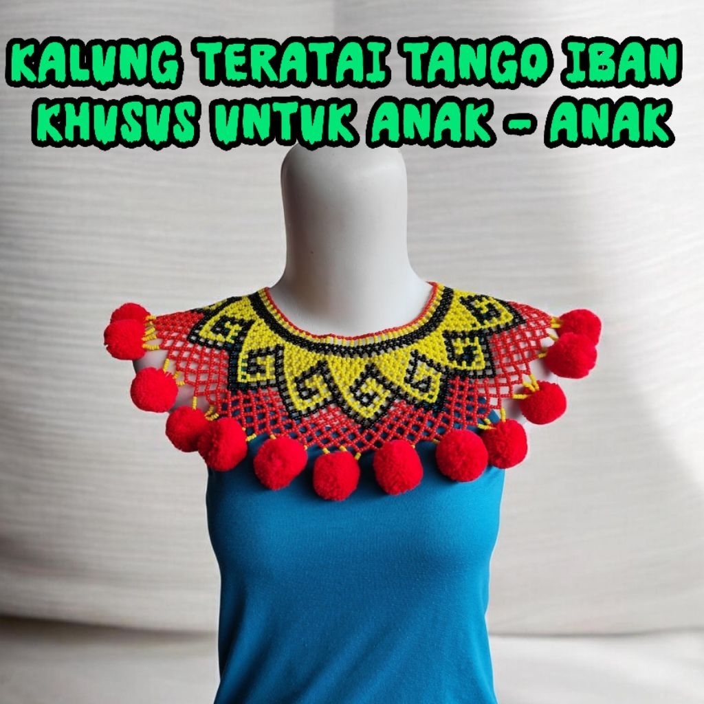 kalung manik teratai iban anak anak / kalung teratai manik pompom dayak / kalung tango iban / rompi 