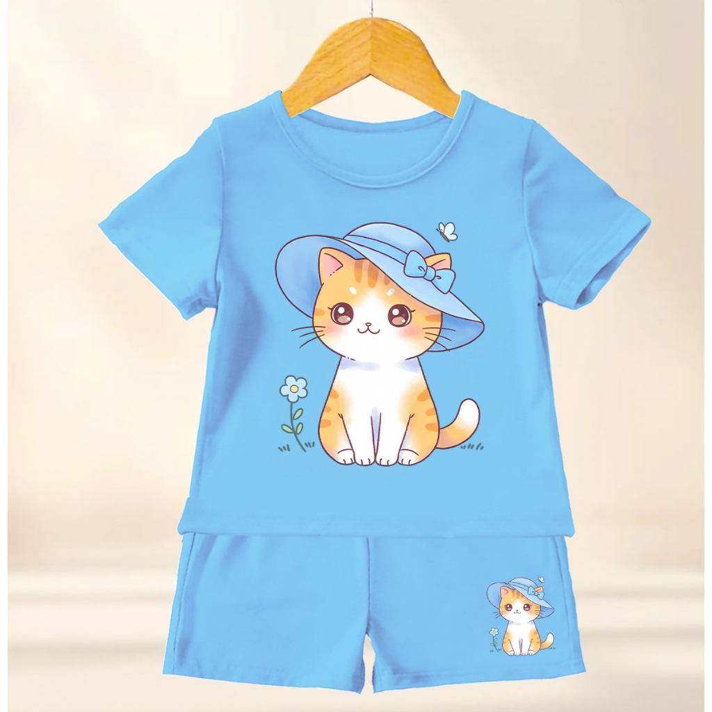 Baju Motif Kucing Baju Setelan Anak-Anak