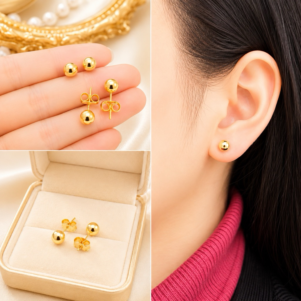 Anting Titanium Tusuk Bulat warna Kuning  AT78U,M