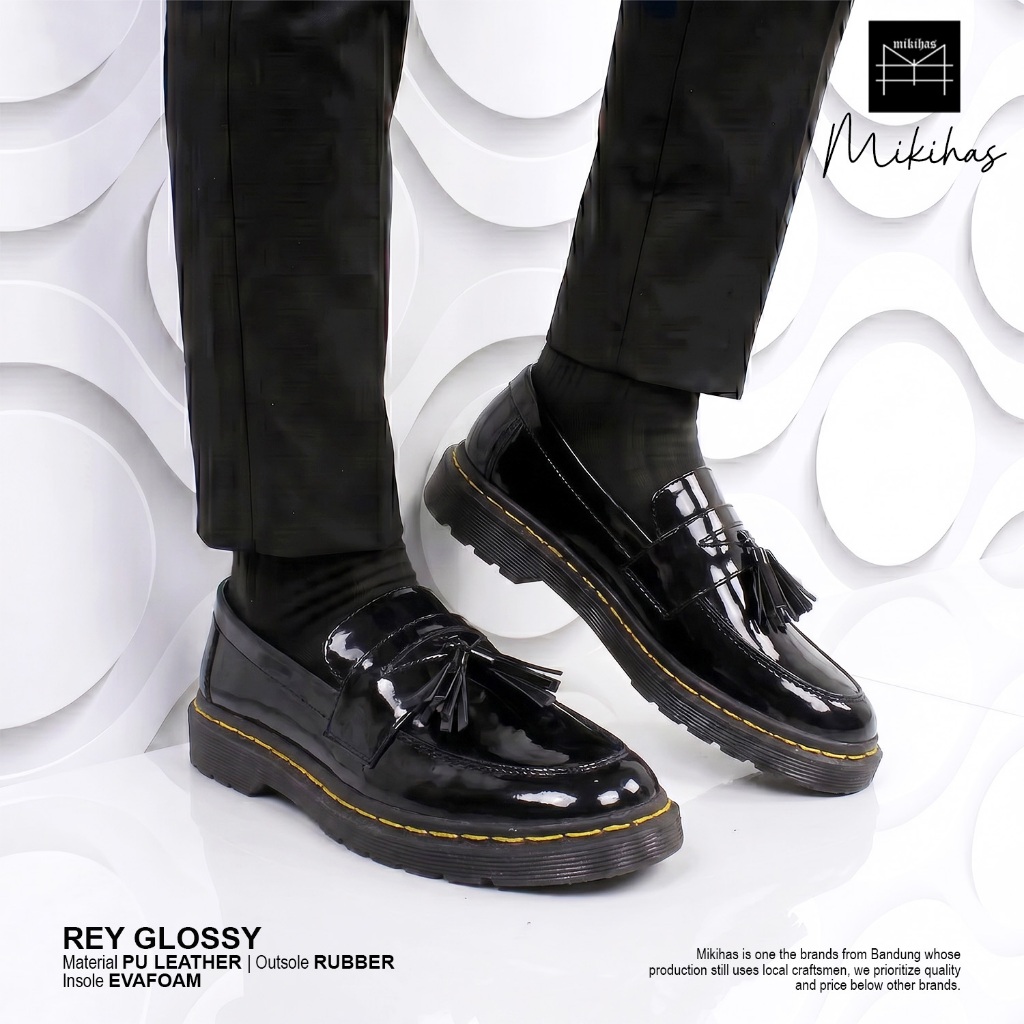 Mikihas Penny Loafers Sepatu Penny Loafers Pria Formal Slip On Hitam Glossy Kulit Sintetis Penny Loa