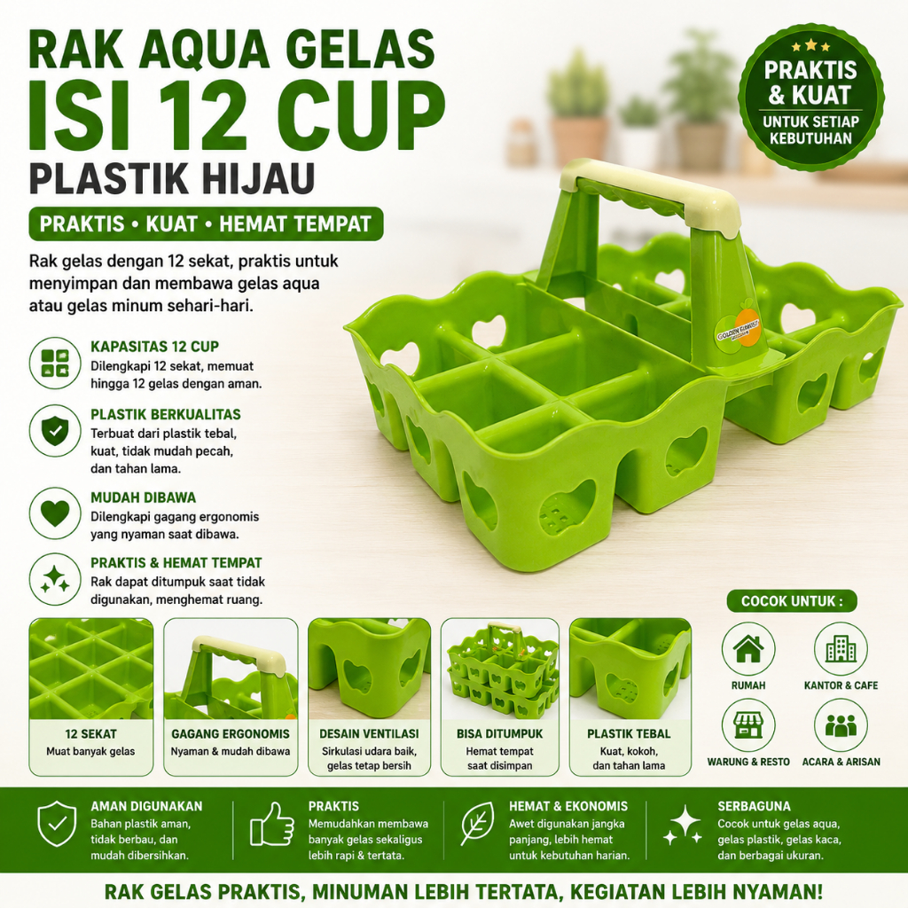 Rak Aqua Gelas 12 Slot Plastik Golden Sunkist RA-9012 Kicthenware