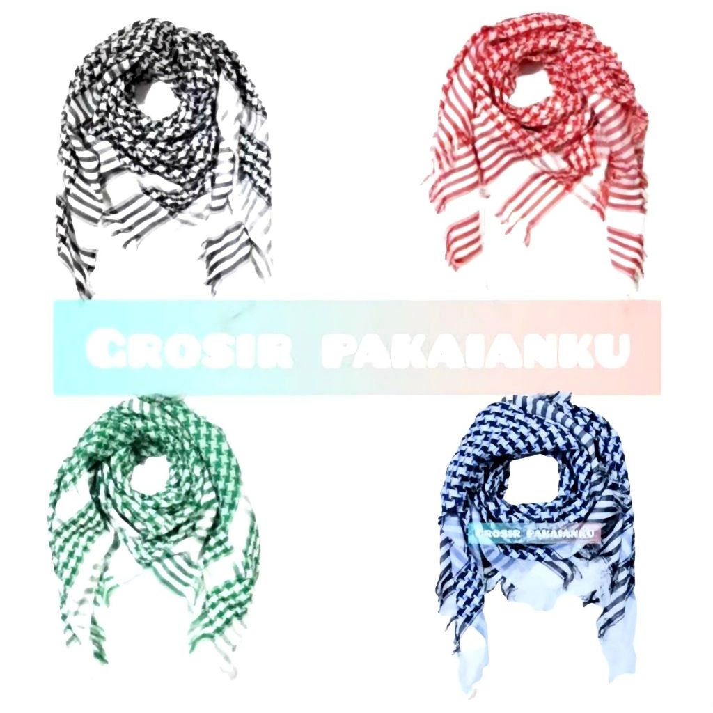 Sorban Arab Hitam Putih Pria | Keffiyeh Palestina | Syal Timur Tengah | Sorban Muslim
