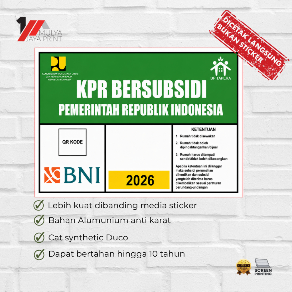 Plat Kpr Bersubsidi | Nomor Kpr Bersubsidi | Papan Kpr BTN | BRI | BSI | MANDIRI | BNI