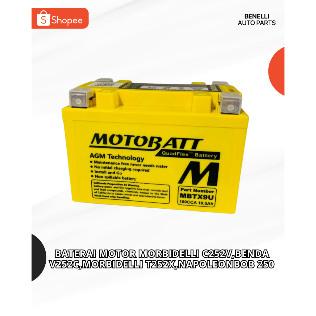 BATERAI MOTOR MORBIDELLI C252V,BENDA V252C,MORBIDELLI T252X,NAPOLEONBOB 250 || MBTX9U
