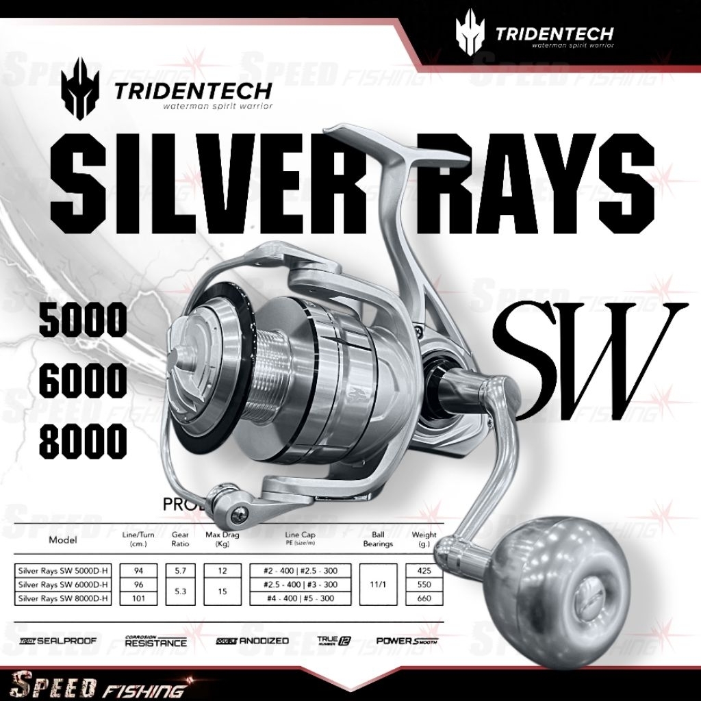 Reel Tridentech Silver Rays SW 5000 6000 8000 Spinning
