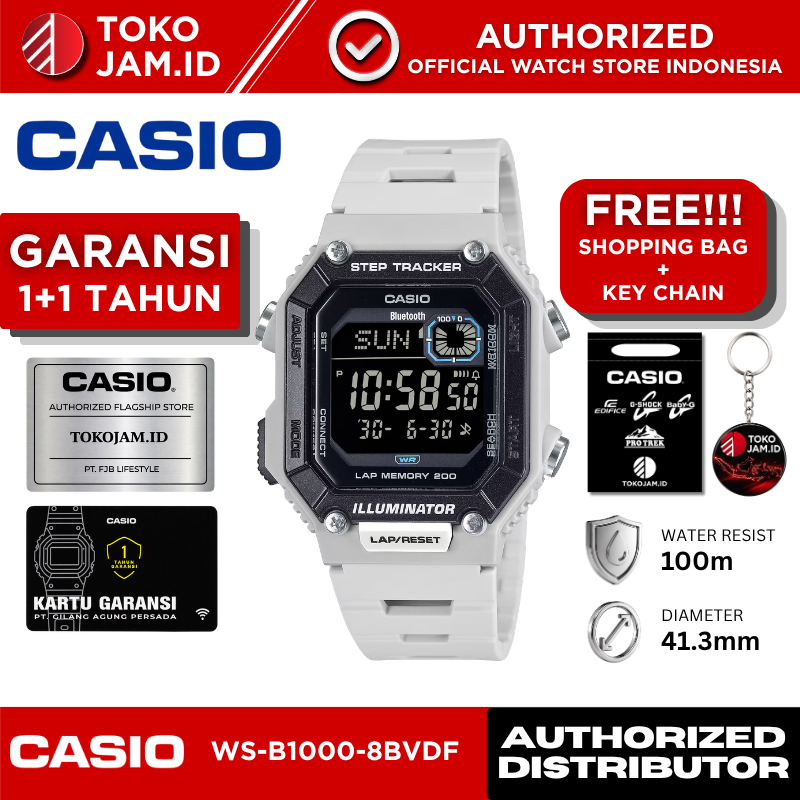 Casio WS-B1000-8BVDF Digital Abu-Abu Bluetooth Step Tracker Sport WR 100M Jam Tangan Unisex