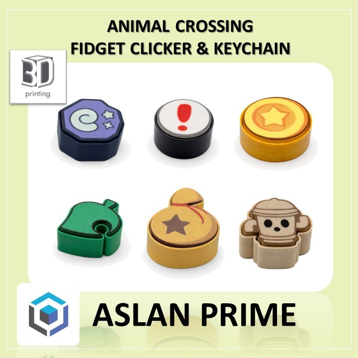 ANIMAL CROSSING VIDEO GAME KEY CLICKER KEYCHAIN 3D Print Fossil Leaf Pitfall Seed Bell Bag Gyroid Vi