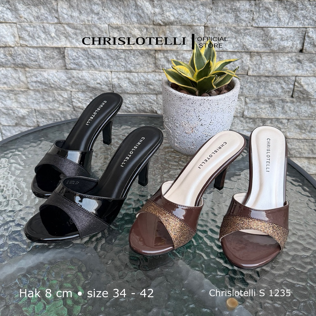 Chrislotelli S 1235 Sandal  Heels Wanita 8cm Slip On Sandal Pesta Kondangan Kerja Fashion Size 34-42
