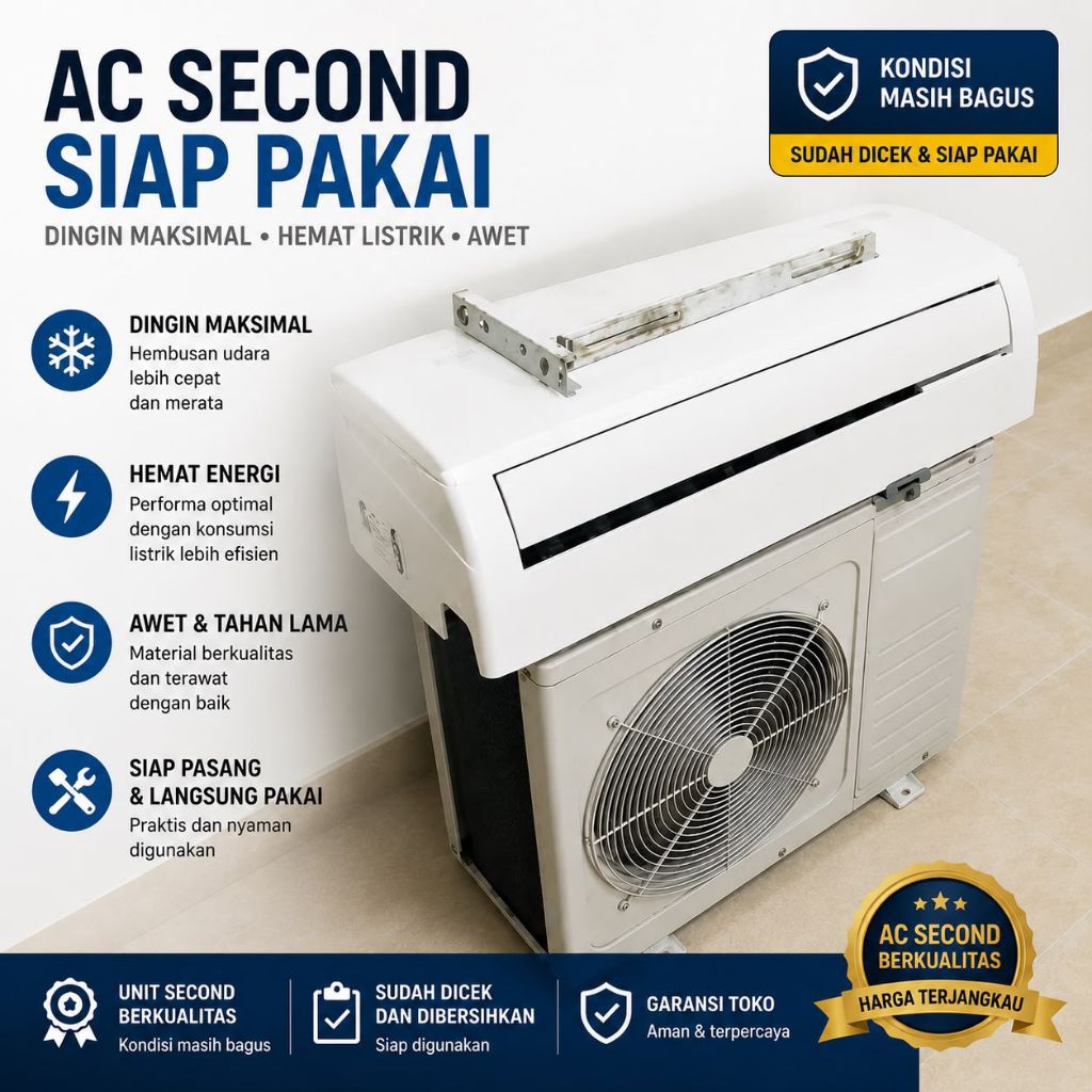 AC Second Siap Pakai 1/2 PK - 2 PK | TCL AUX Panasonic | Dingin Normal | Unit Bekas Berkualitas