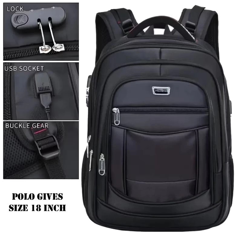 TERBARU Tas Polo Glad Ransel Kerja Tas sekolah Kunci Usb Port POLO Import