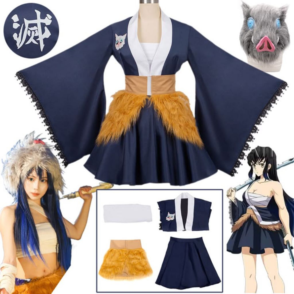 costum cosplay inosuke female + sama topeng kepala babi