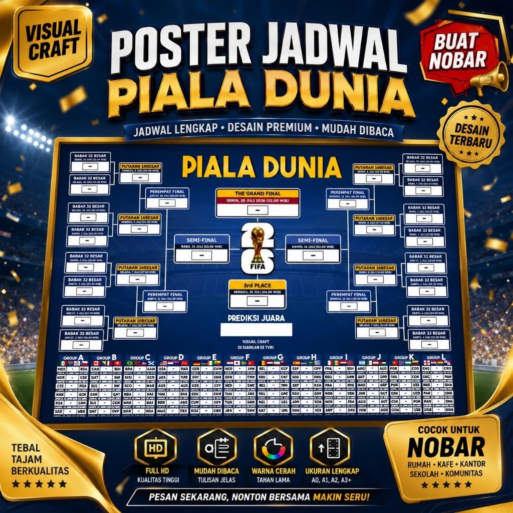 POSTER JADWAL PIALA DUNIA Fifa World Cup BARU 2026 | Ukuran A3+, A2, A1 & A0