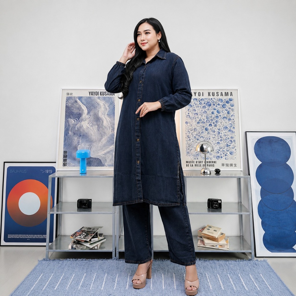 Jammie Setcel Tunik Jeans Premium Quality Setelan Celana Jeans & Tunik Panjang