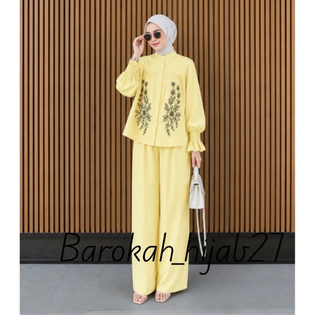 BH-One Set Queen Rayon Twill Bordir Motif Bunga - Setelan Set Wanita Bordir Premium