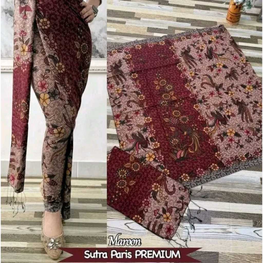 Kamen Sutra Paris Set Selendang ATBM Sutra Paris Motif Batik