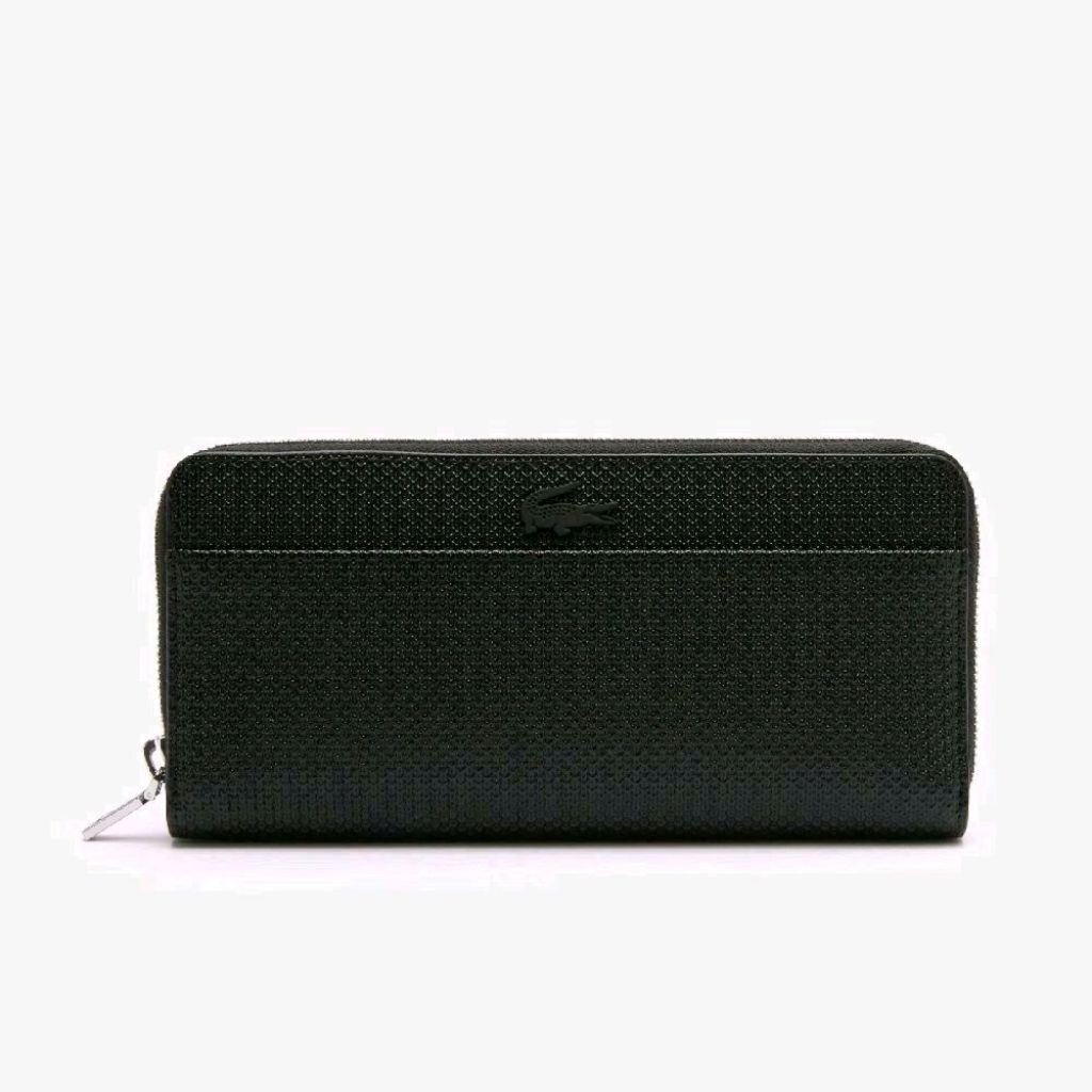 Lacoste Chantaco Zipped Piqué Leather Large Wallet Original Dompet Wanita - Black