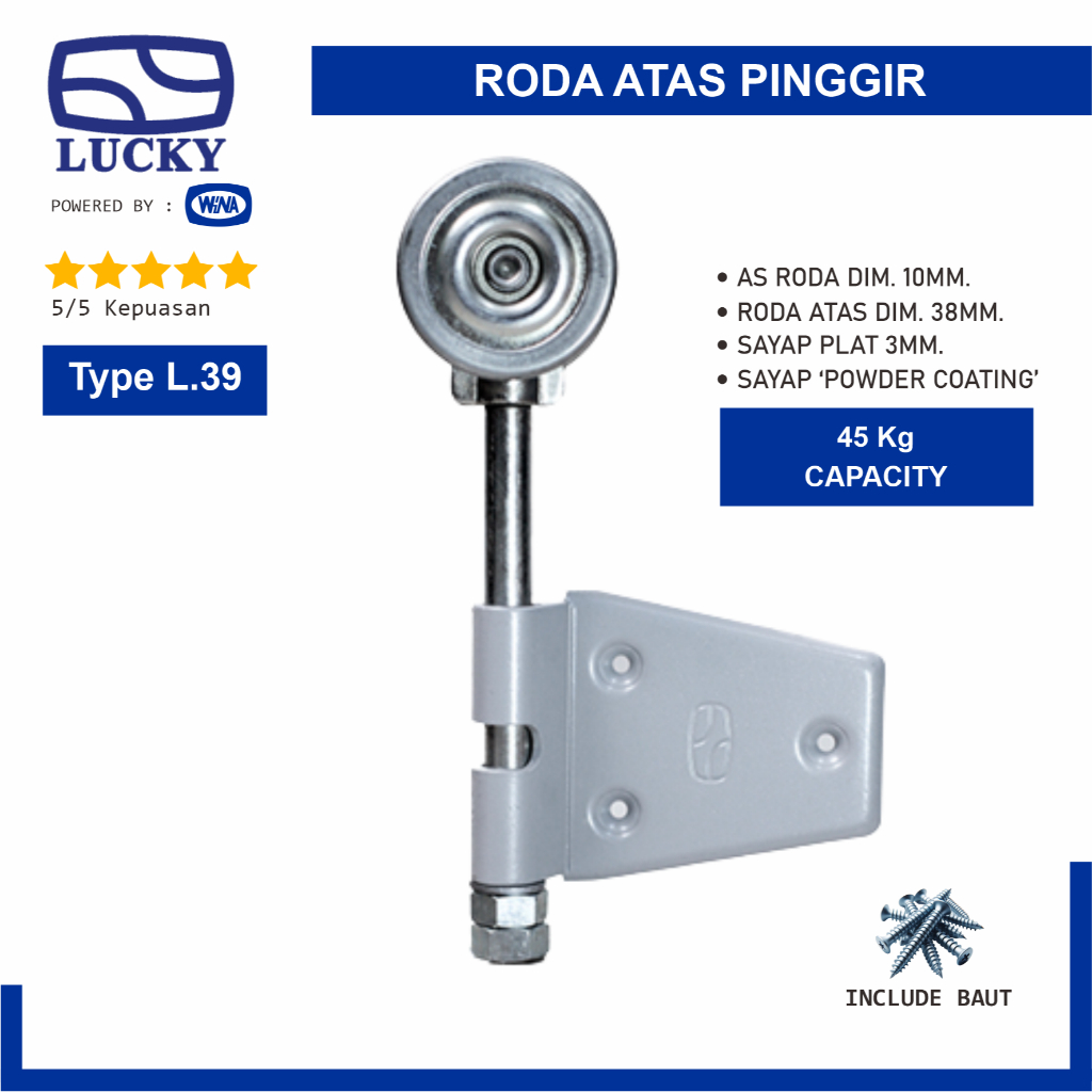 LUCKY L39 Roda Atas Pinggir Engsel Rel Pintu Garasi Kayu Aluminium uPVC 100% Original