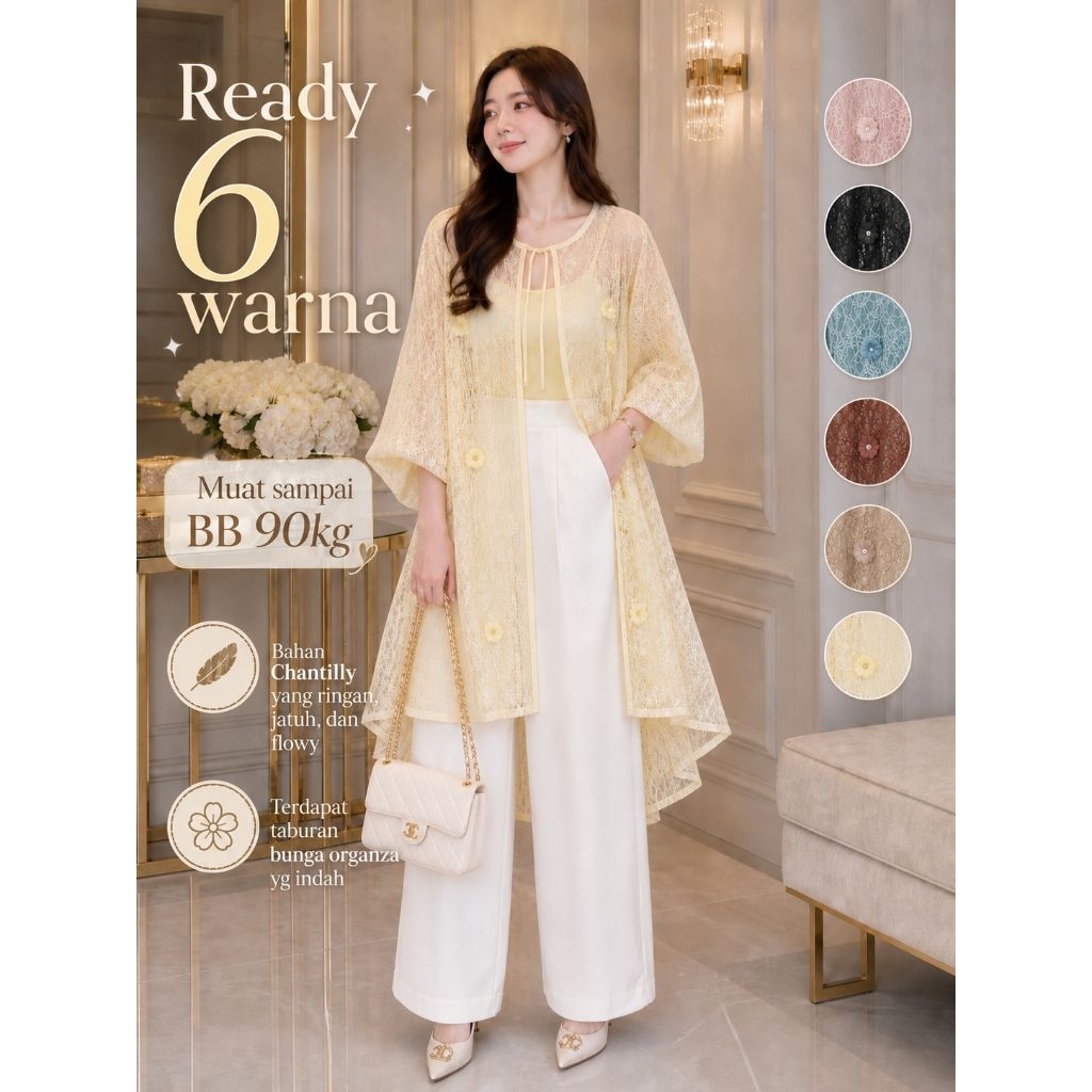 Rose Outer Brokat Wanita Premium 3D Elegant Luxury Istri CEO Tunik Outer Panjang Kondangan Hijab Fri