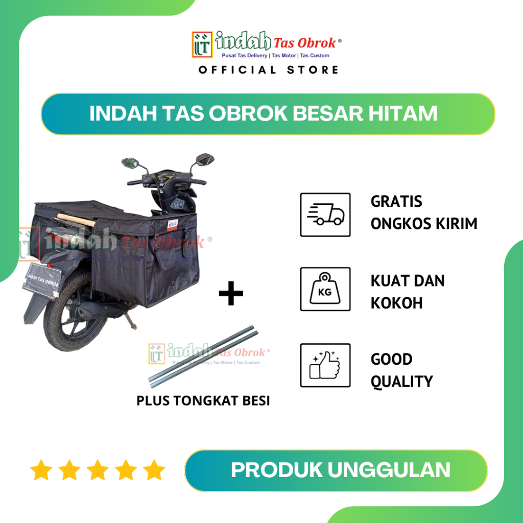 INDAH Tas Obrok - [PAKET HEMAT]  TAS POS MOTOR KURIR + TONGKAT BESI