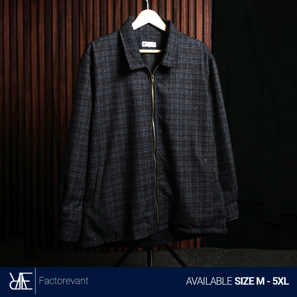 REEVANT Jaket Work Zipper Tartan Ukuran M-5XL Big Size Jumbo
