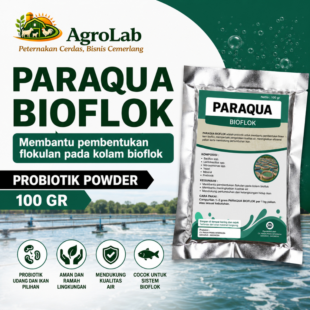 PARAQUA BIOFLOK 100 Gram Probiotik Bioflok Kolam Ikan Lele Nila Patin Budidaya Perikanan