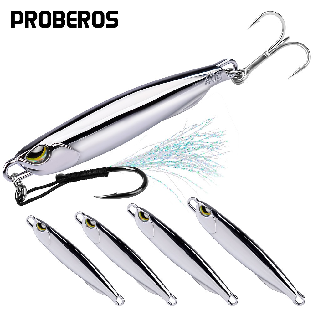 Umpan Pancing Metal Jig Proberos Chrome Mengkilat 15g/20g/30g/40g Kail BKB Hook