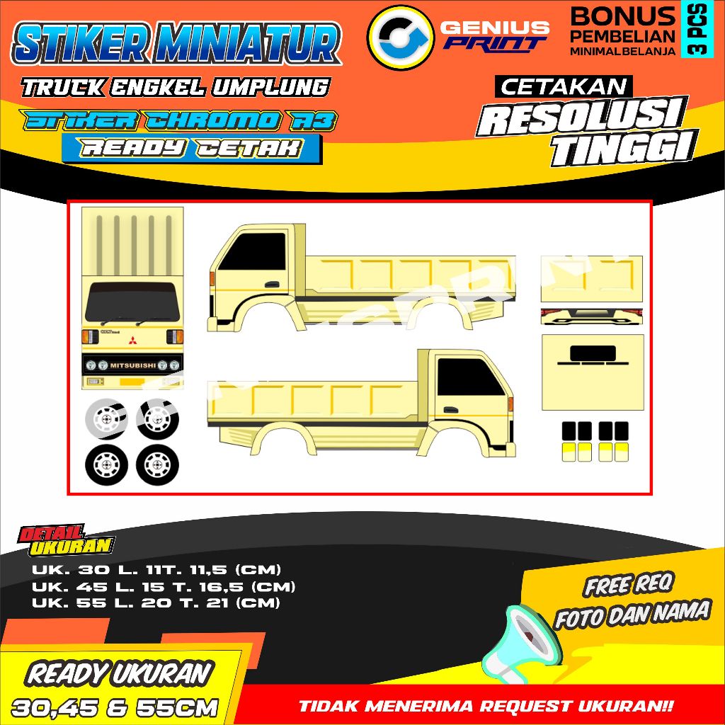 Stiker miniatur truk engkel [ UMPLUNG ] Uk. 30-55cm