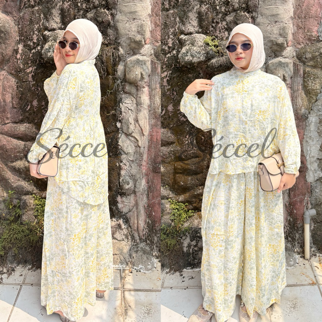 Seccel - Lafiye One Set Rayon Blouse Tangan Karet Kulot Lebar Over Size Setcel Wanita Busui Friendly