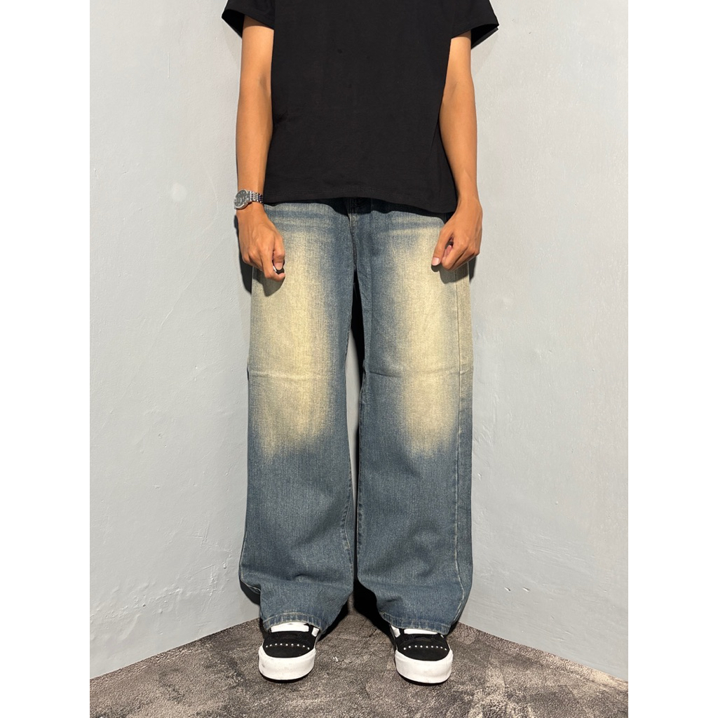 Baggy Jeans Blue Fade Washed Vintage Korean