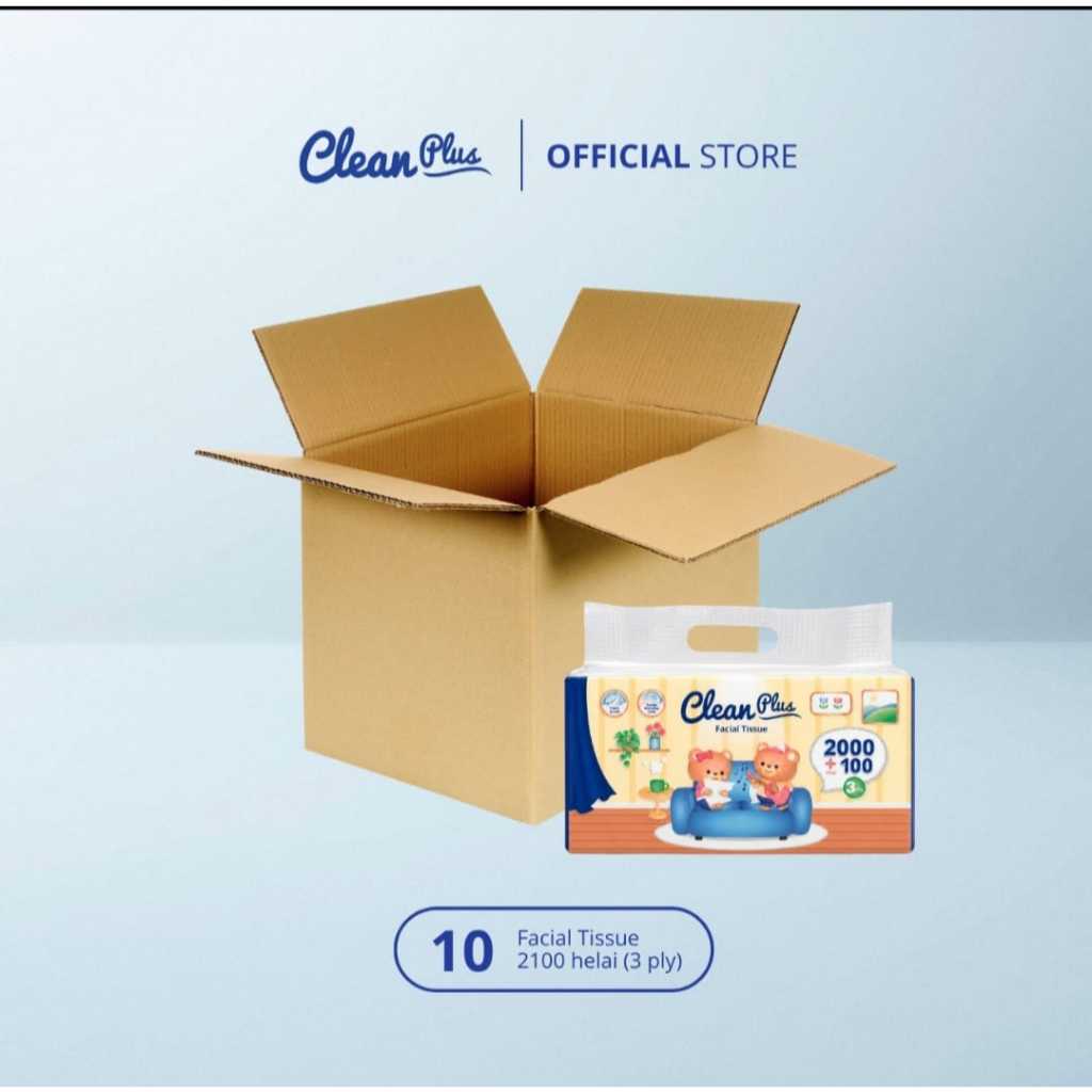 GROSIR - Clean Plus Facial Tissue 2000 + 100 Helai->2100 Helai Beruang Bundling [10 Pack]