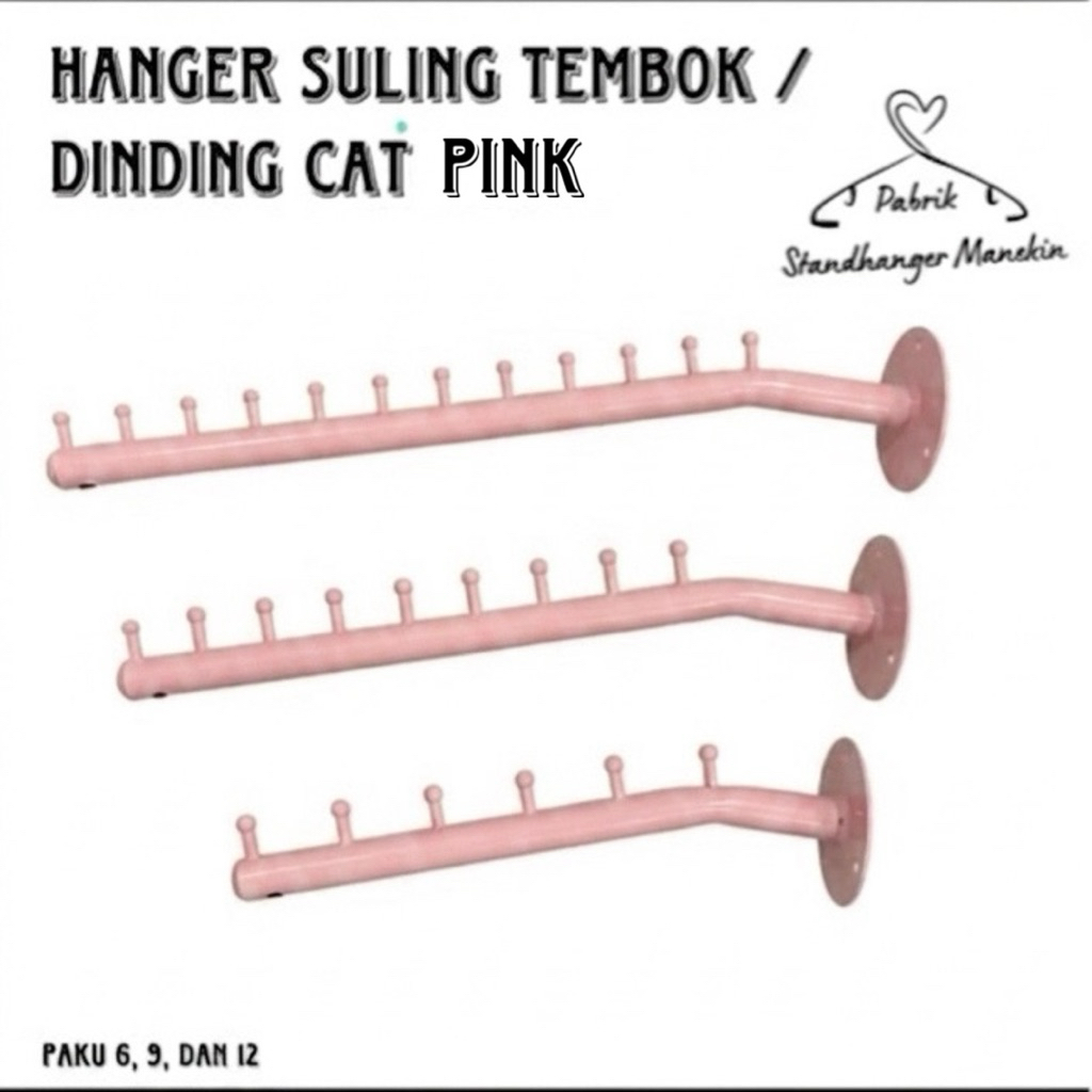 Hanger Suling Tembok Dinding Cat Pink | Gantungan Suling Baju | Display Suling Baju Pink untuk Dindi