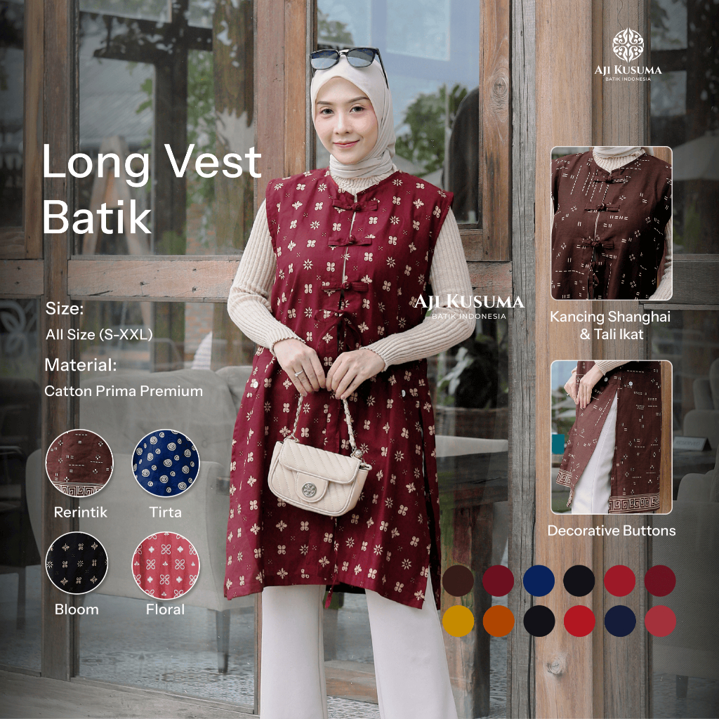 Lilyora Long Vest Batik Handmade Motif Jumputan | Outer Rompi Batik Panjang Jumbo