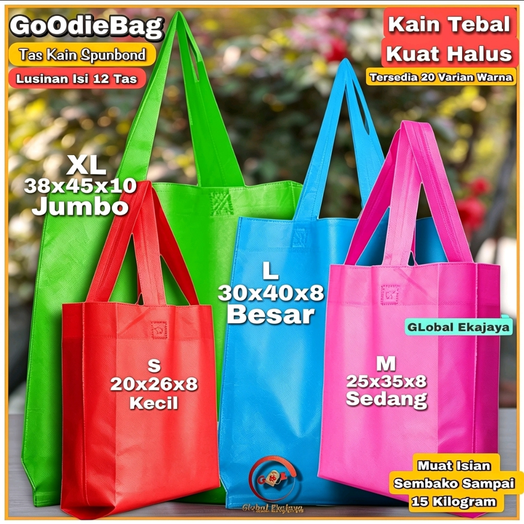12 Pcs Tas Spunbond Goodie Bag Uk 38x45x10 30x40x10 25x35x10 20x26x8 Totebag Kain Belanja Sembako
