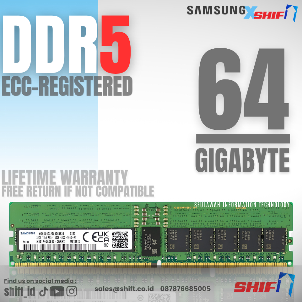 SHIFT - Samsung 64GB DDR5-5600 ECC Registered DIMM - ECC Reg - Garansi Lifetime - Server Memory - Me