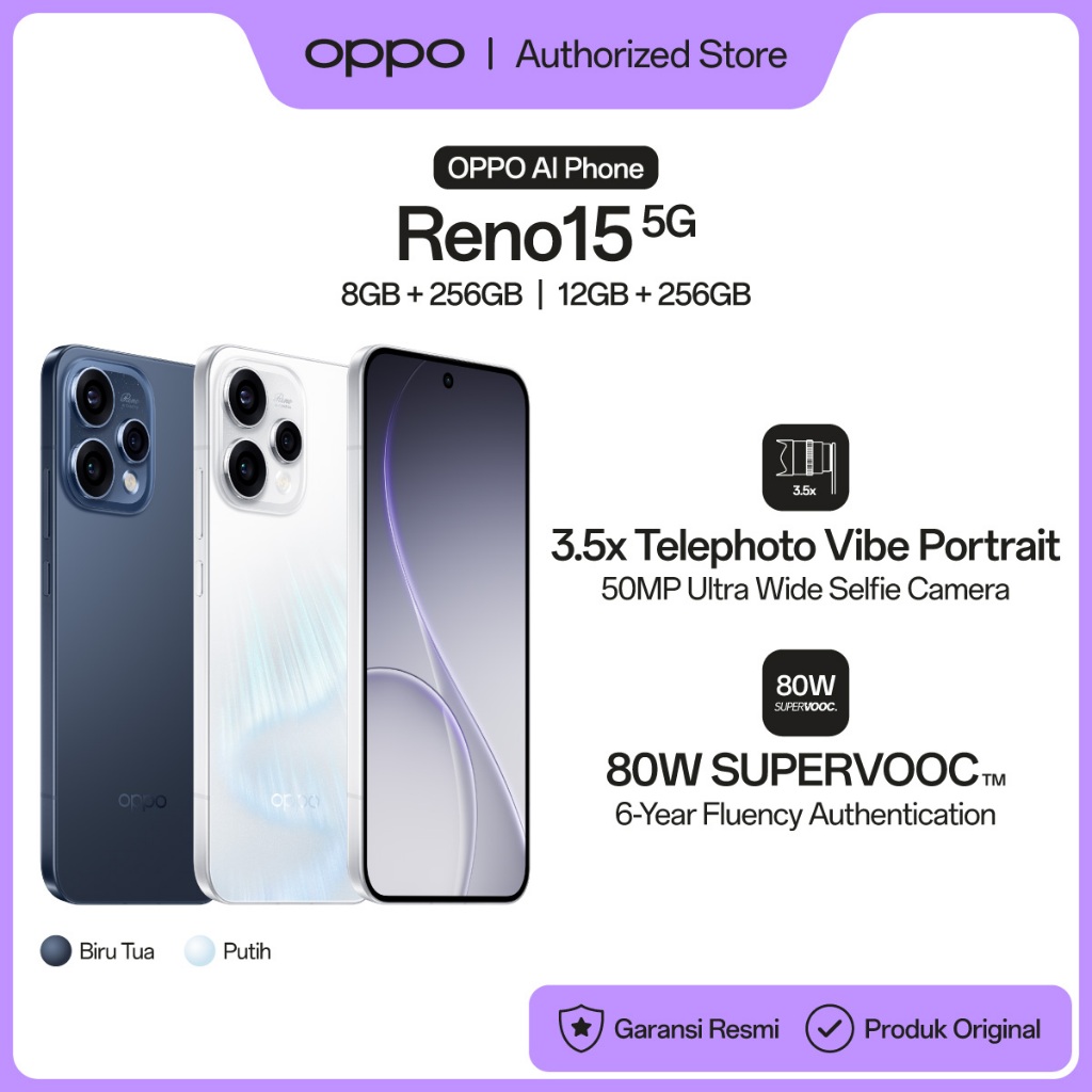 OPPO Reno15 5G 8+256GB & 12+256GB [3.5x Telephoto Vibe Portrait, 6500mAh Battery 80W SUPERVOOC, IP69