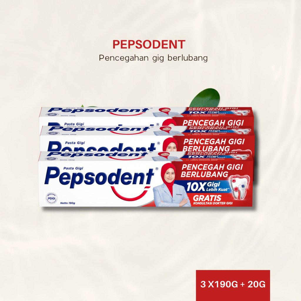 [LEBIH HEMAT ISI 3 FREE 20g] Pepsodent Toothpaste Pencegah Gigi Berlubang Fresh Mint Napas Segar 190