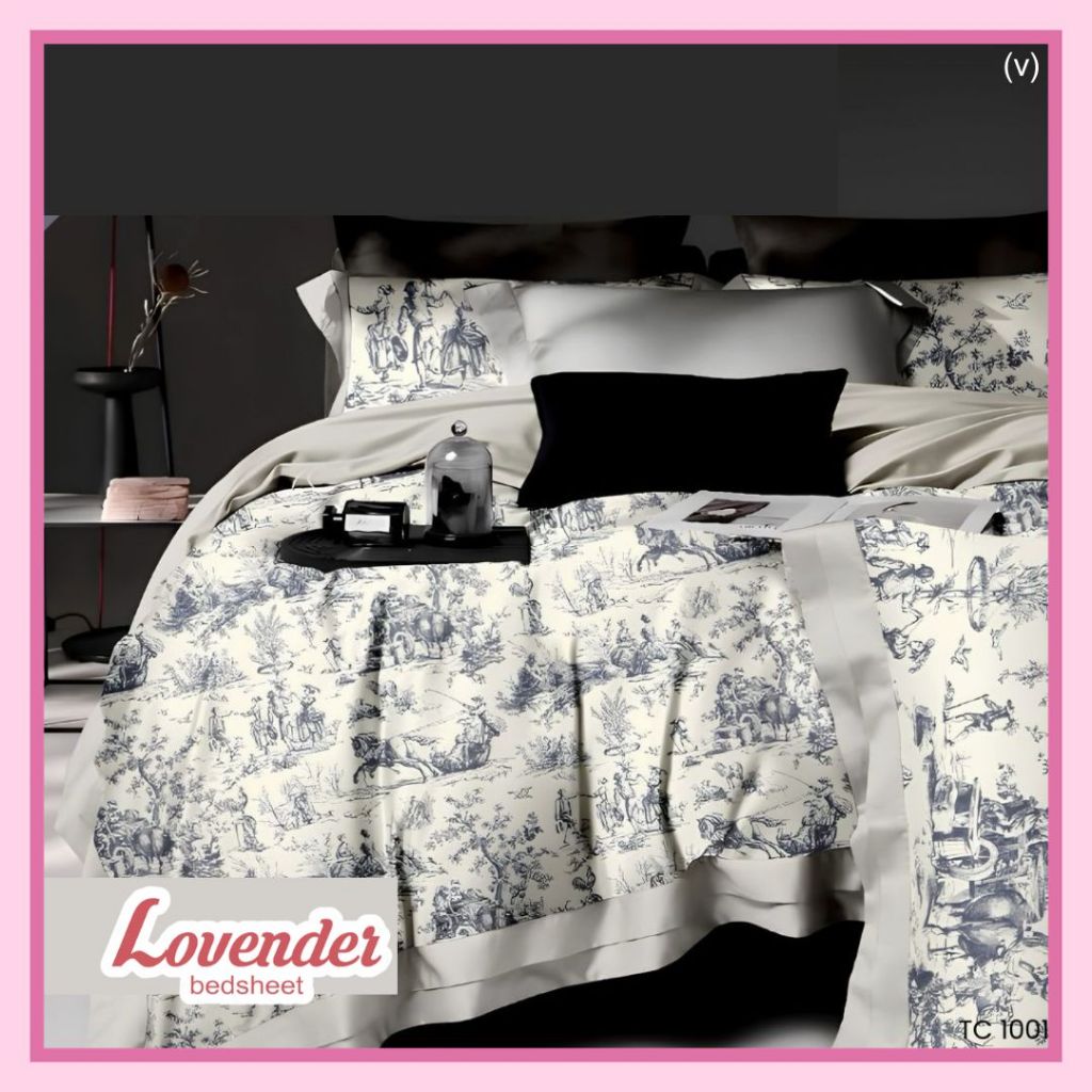 Sprei/Bedcover katun JEPANG pastel abu gray pohon forest jungle toile de jouy daun leaf dior luxury 