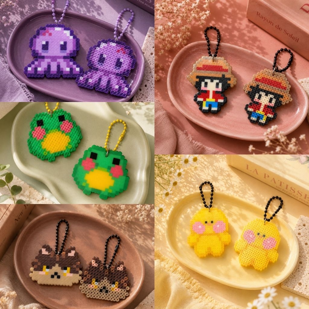 (BACA DESK) - GANTUNGAN KUNCI / GANCI / KEYCHAIN FUSE PERLER HAMA BEADS (BISA CUSTOM)