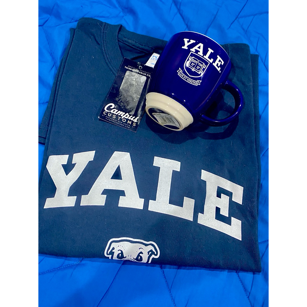 Bundle Yale University Original – Mug Keramik Resmi 14oz + Kaos Yale Bulldogs 3XL Baru Tag Ivy Leagu