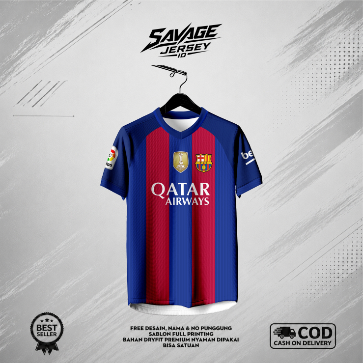 Jersey Custom Fc Barca Home 2016-2017 Bahan Dry-Fit Milano Premium Full Printing Free Custom Nicknam